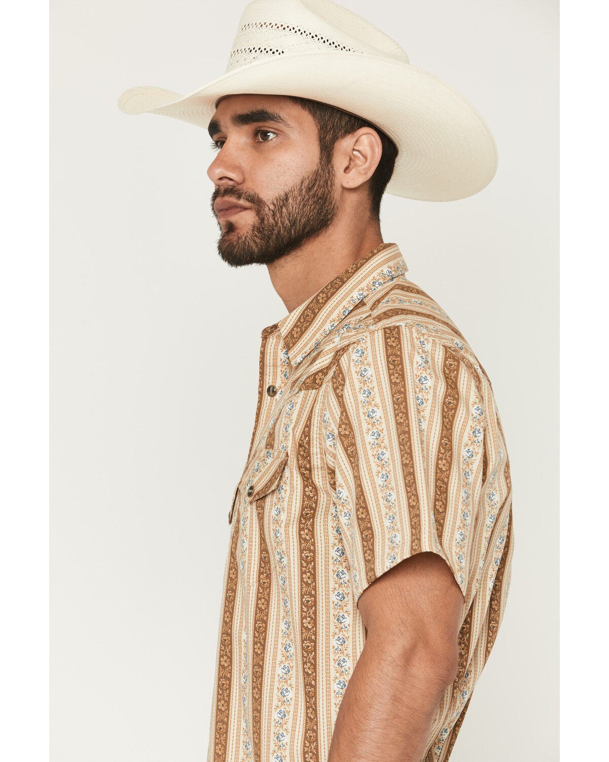 Image #2 - Gibson Trading Co Men's Calico Saloon Floral Striped Short Sleeve Snap Western Shirt, Cream, hi-res