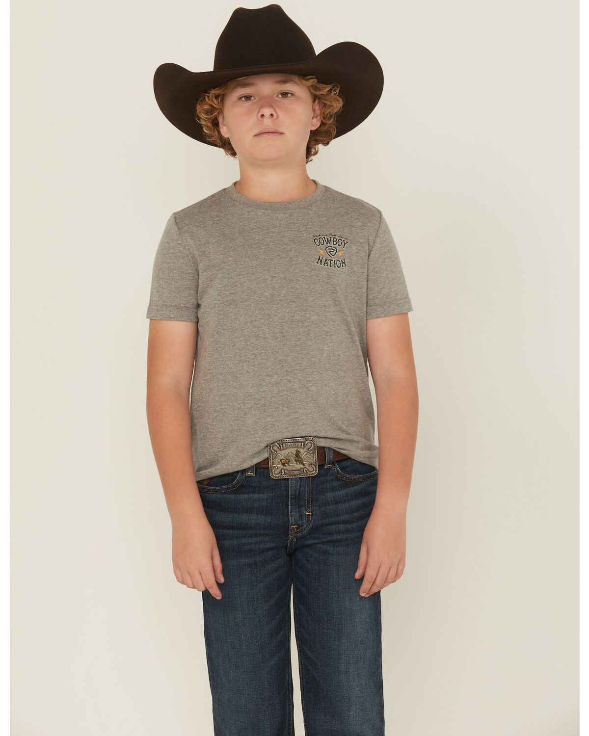 Image #2 - Rock & Roll Denim Boys' Cowboy Skull Short Sleeve Graphic T-Shirt, Grey, hi-res