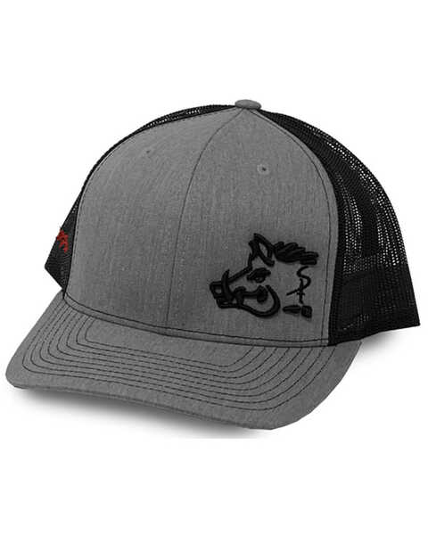 Oil Field Hats Men's Heather Grey & Black Sniper Pig Embroidered Mesh-Back Ball Cap , Grey, hi-res