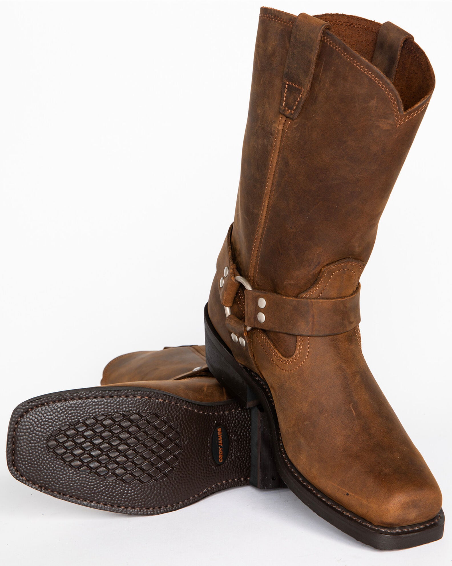 Brothers and Sons Men's Pull On Motorcycle Boots Square Toe,