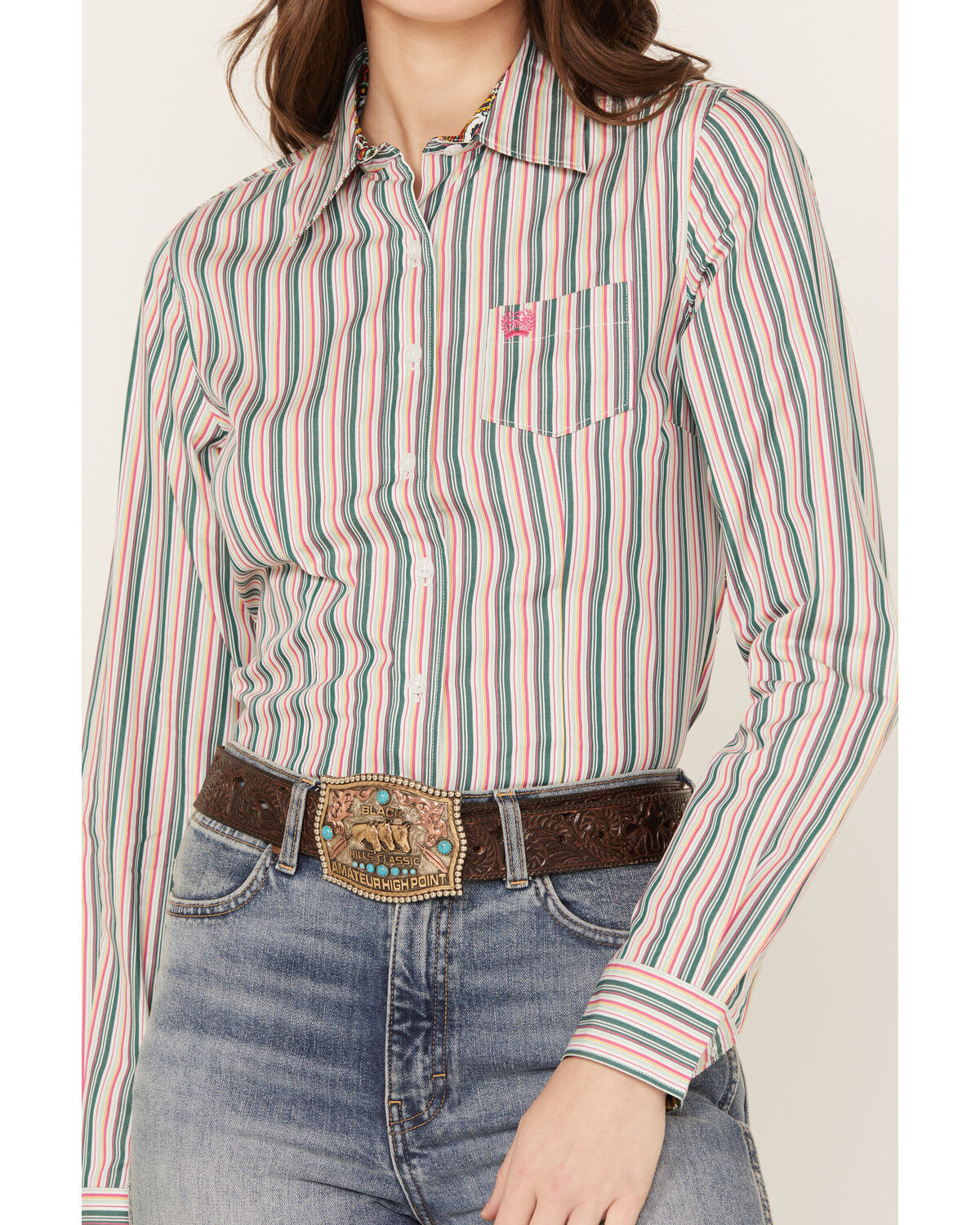 Image #3 - Cinch Women's Striped Long Sleeve Button-Down Western Shirt, Multi, hi-res