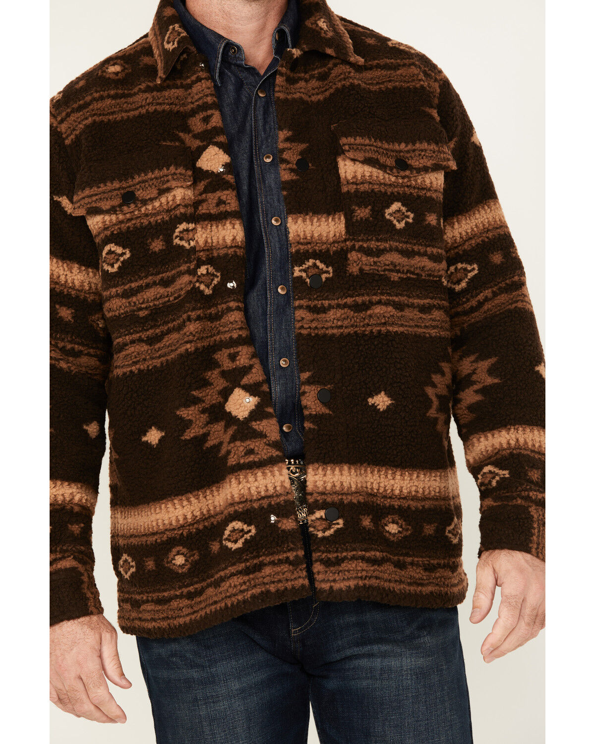 Image #3 - Cody James Men's Highlander Southwestern Print Sherpa Snap Jacket, Brown, hi-res