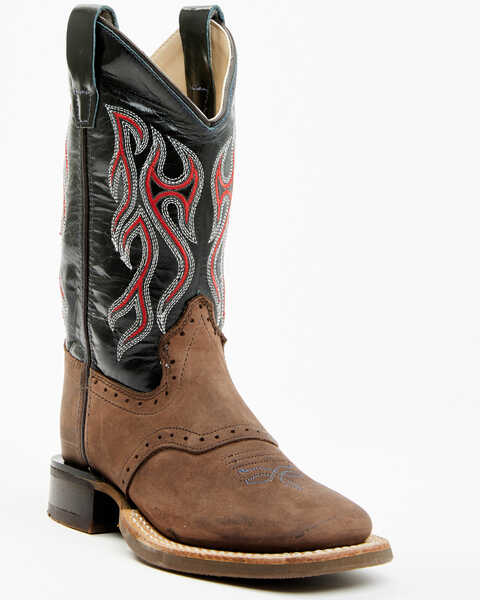 Image #1 - Old West Boys' Embroidered Western Boots - Square Toe, Brown, hi-res