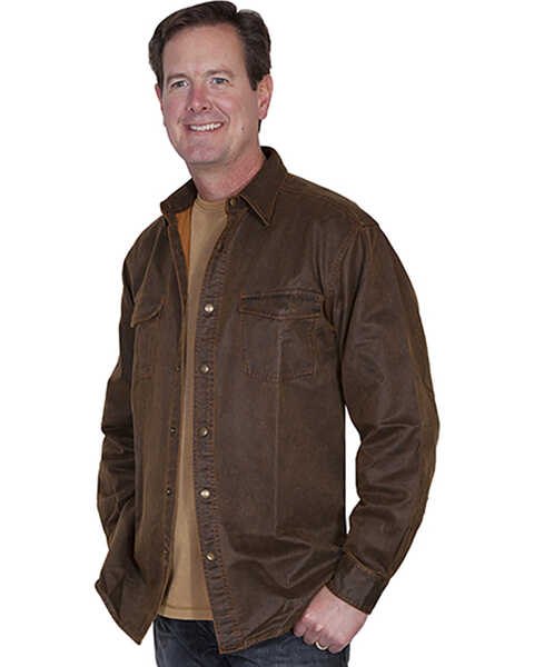 Scully Men's Moleskin Long Sleeve Snap Overshirt, Brown, hi-res