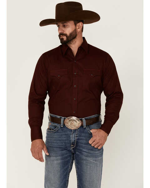 Ely Walker Men's Red & Turquoise Geo Print Long Sleeve Snap Western Shirt , Red, hi-res