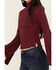 Image #3 - Shyanne Women's Rib Knit Mock Neck Bell Sleeve Top , Maroon, hi-res