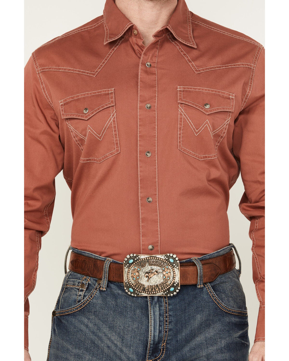 Image #3 - Wrangler Retro Men's Solid Long Sleeve Snap Western Shirt, Rust Copper, hi-res