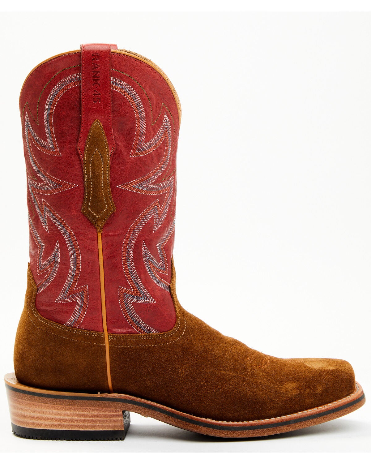 Image #2 - RANK 45&reg; Men's Archer Roughout Western Boots - Square Toe, Red, hi-res