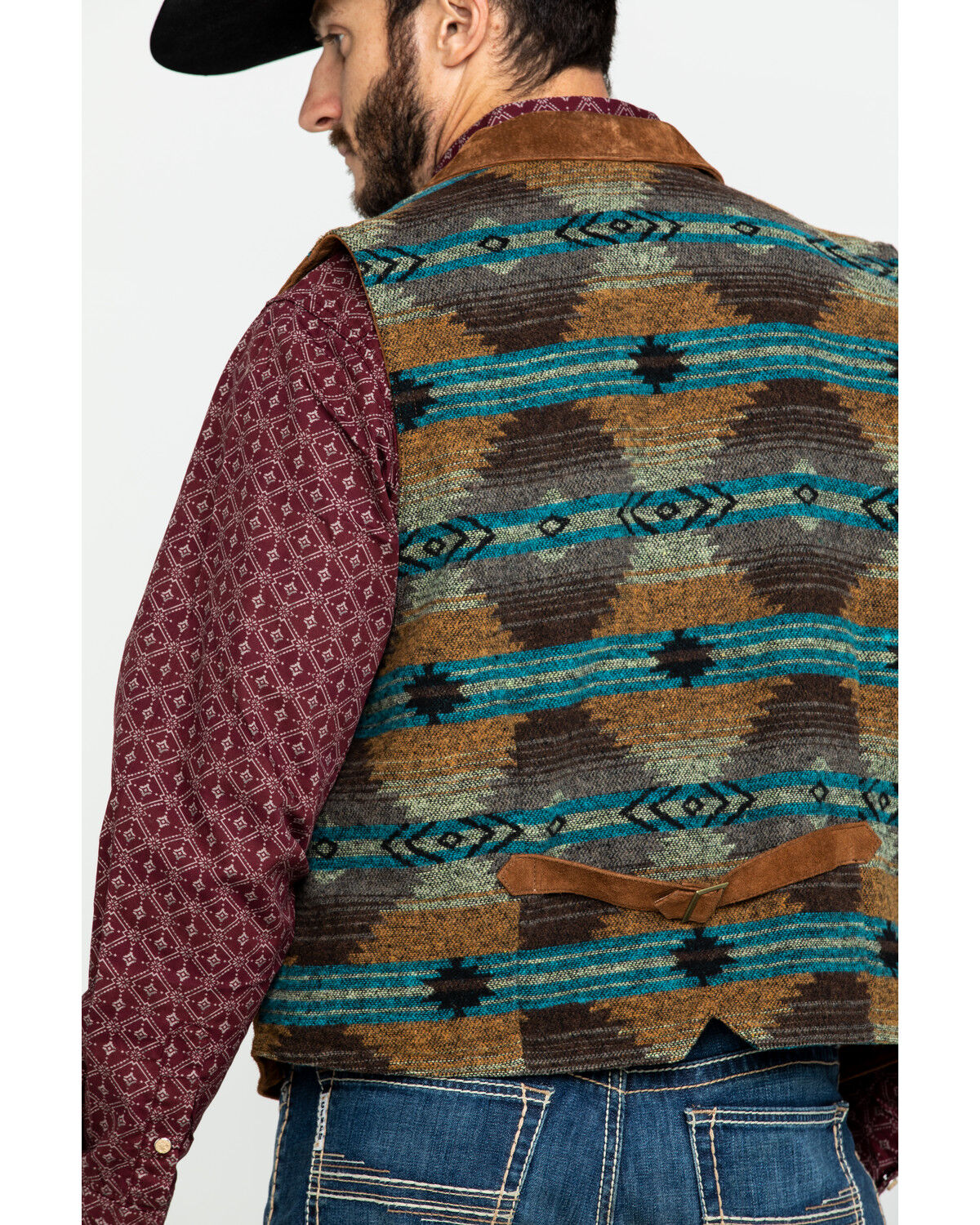 Image #5 - Scully Leatherwear Men's Southwestern Knit Back Suede Vest, Brown, hi-res