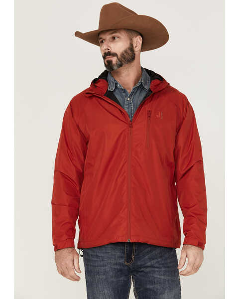 Justin Men's Solid Zip-Front Hooded Rain Jacket , Red, hi-res