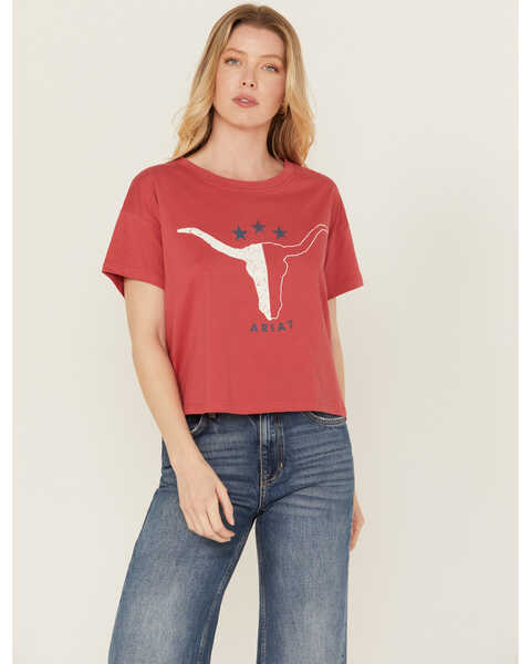 Ariat Women's Steer Lone Star Short Sleeve Cropped Graphic Tee, Rust Copper, hi-res