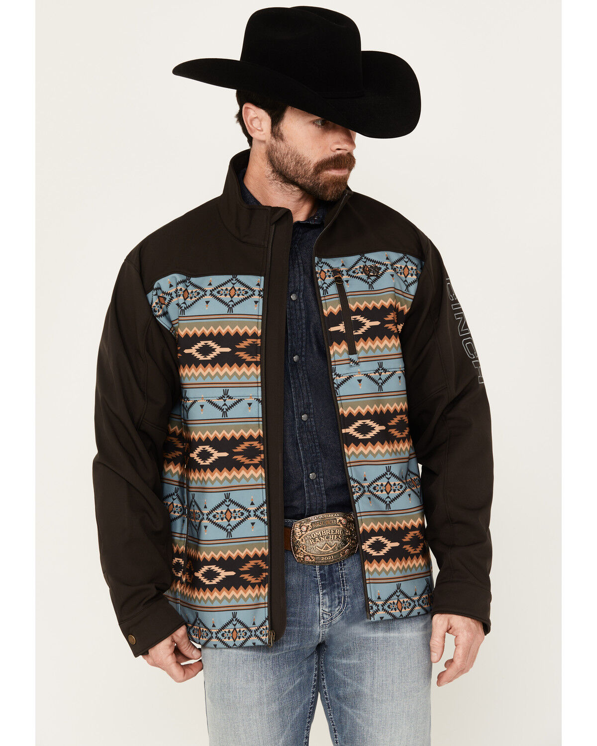 Image #1 - Cinch Men's Blocked Southwestern Softshell Jacket, Brown, hi-res