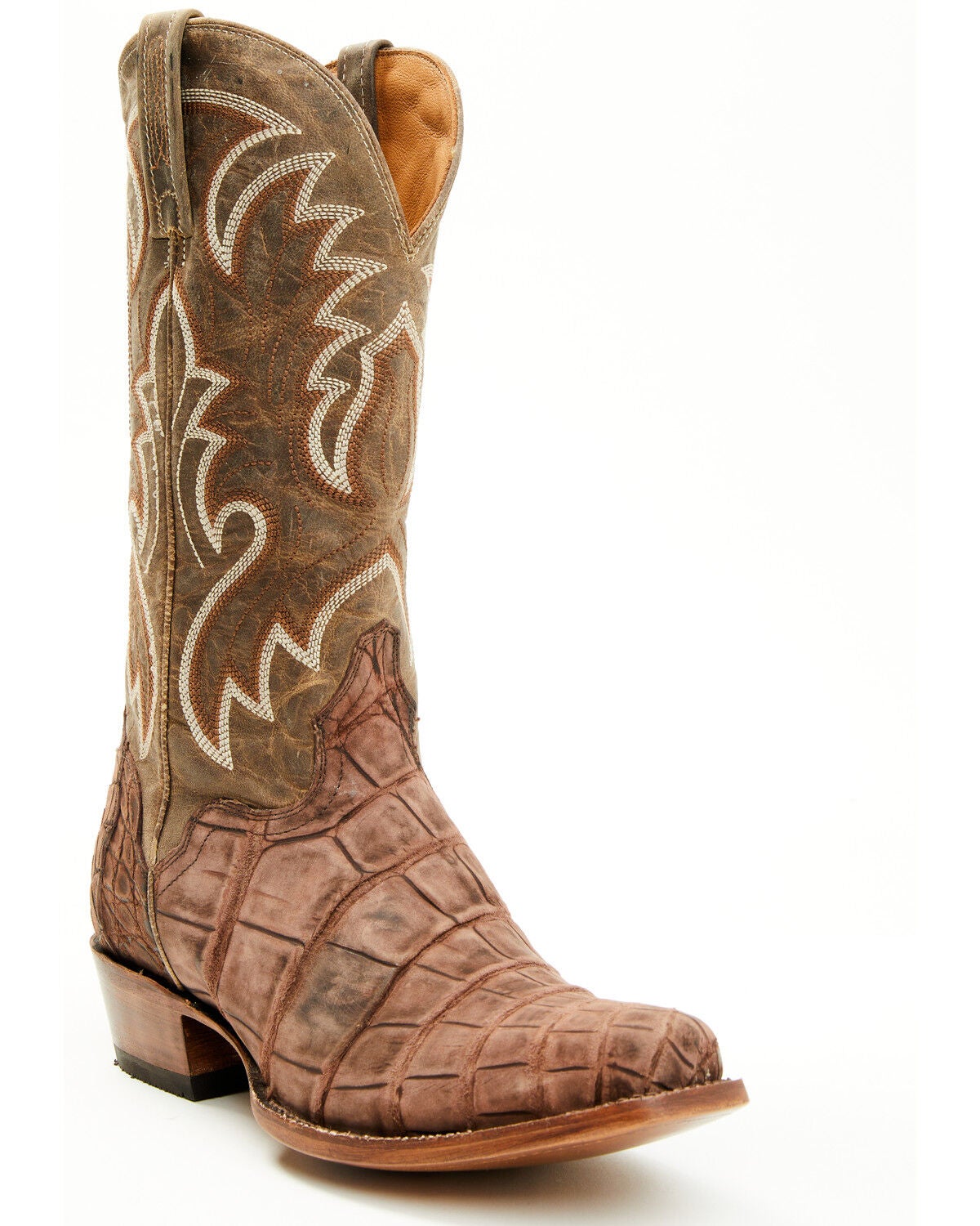 El Dorado Men's Exotic Alligator Western Boots - Square Toe, Brown, hi-res