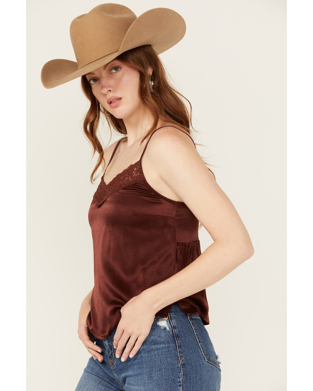 Image #2 - Shyanne Women's Lace Satin Cami, Mahogany, hi-res