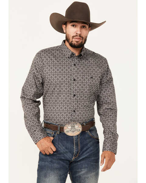 RANK 45® Men's Alton Southwestern Print Long Sleeve Button-Down Shirt, Black, hi-res