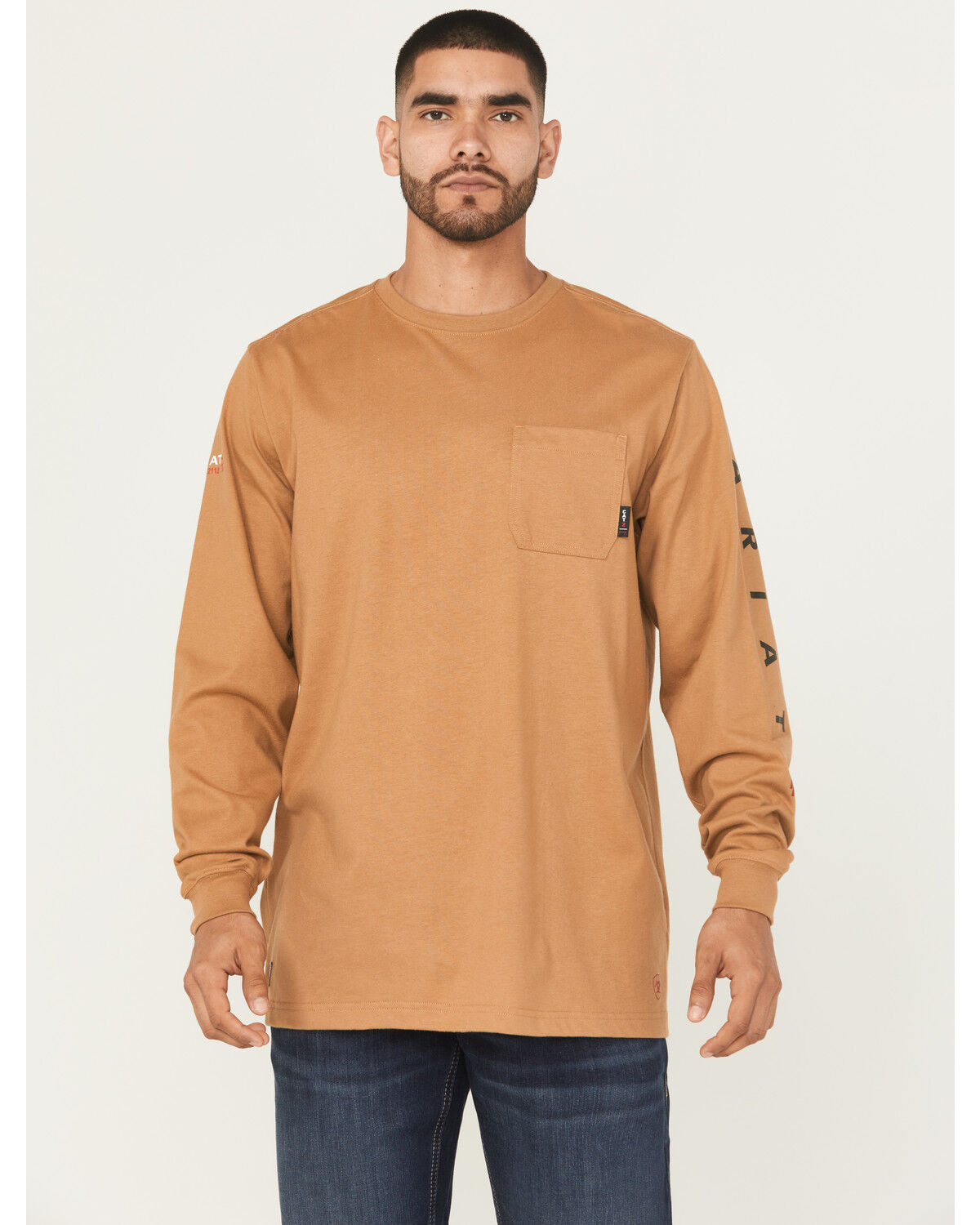 Image #2 - Ariat Men's FR Hard Head Long Sleeve Pocket Work Shirt, Brown, hi-res
