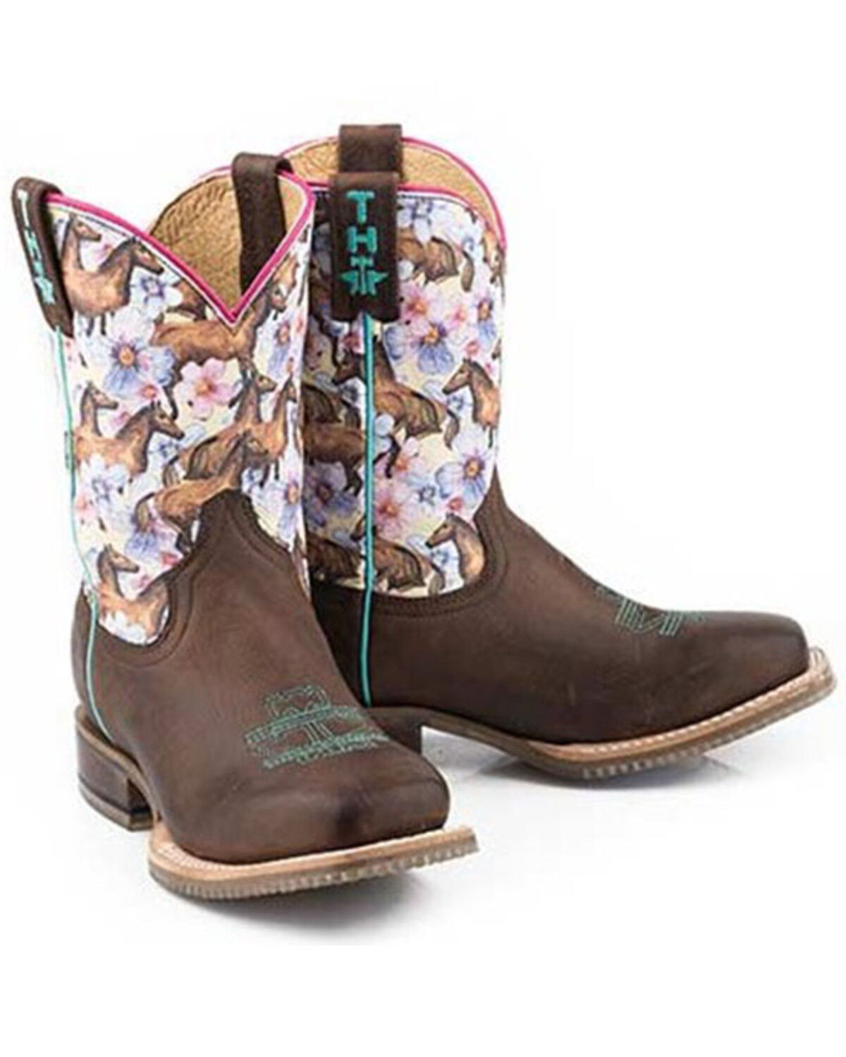 Image #1 - Tin Haul Girls' Daisy Western Boots - Square Toe, Brown, hi-res