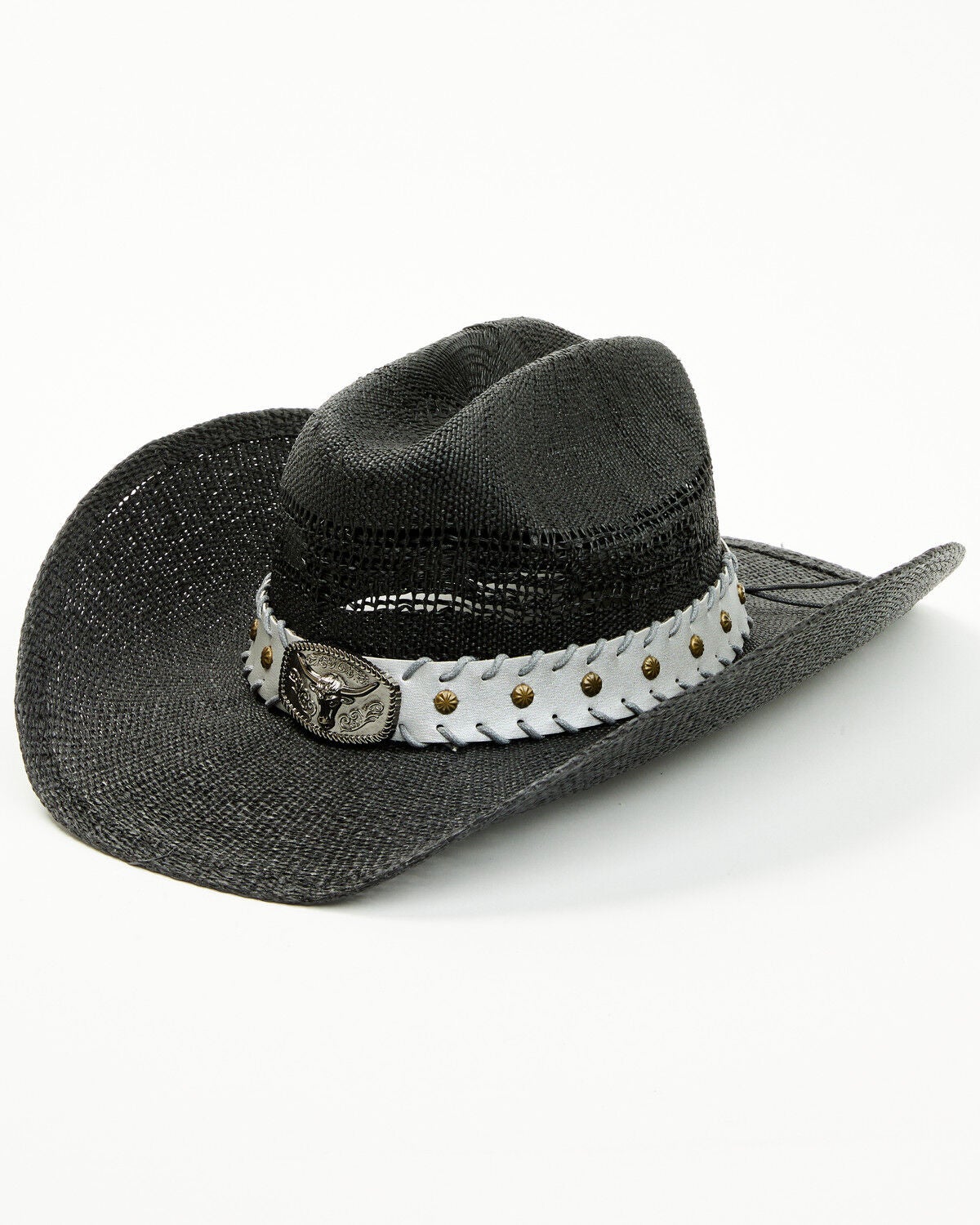 Cody James Longhorn Luke Straw Cowboy Hat, Black, hi-res