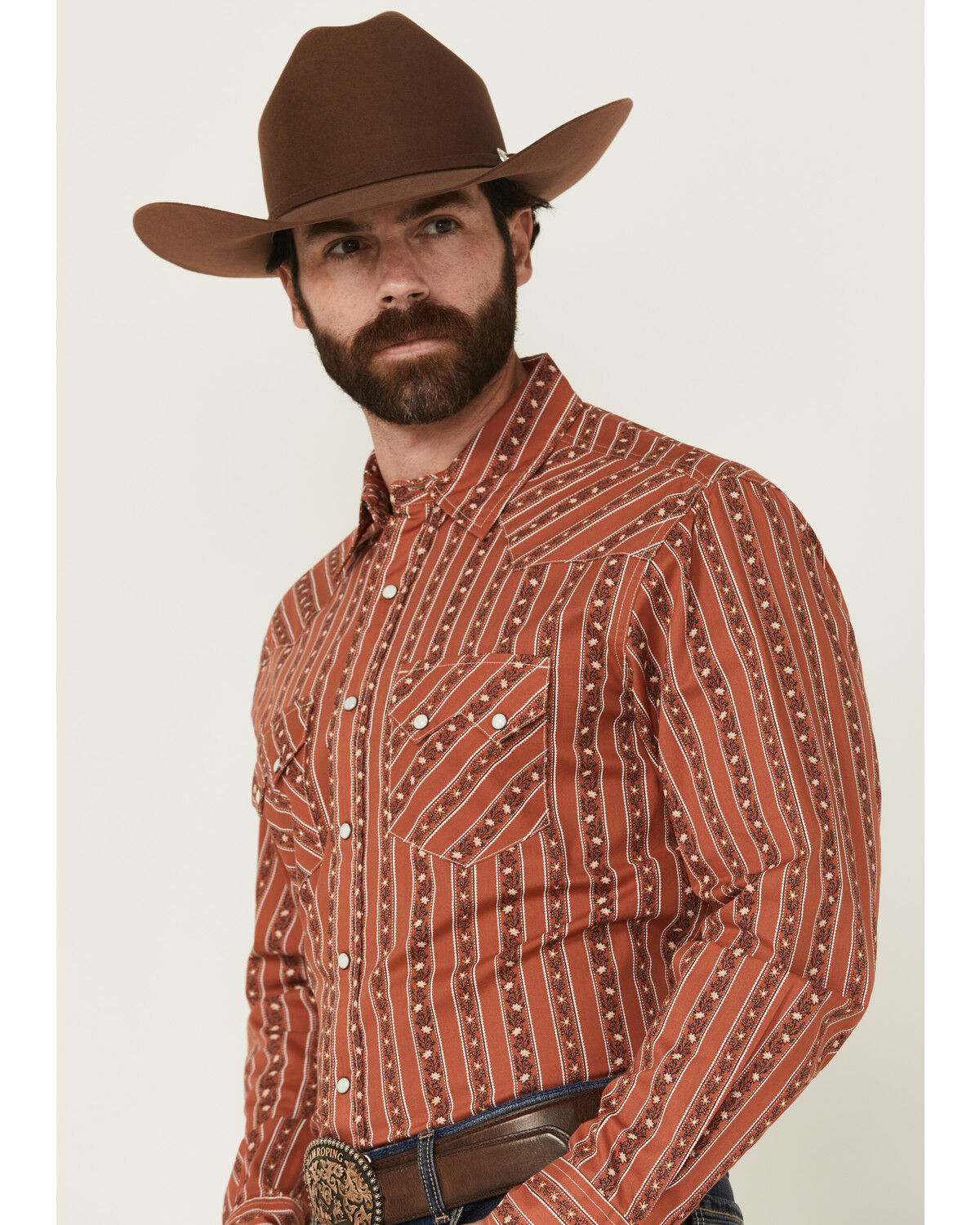 Image #2 - Cinch Men's Floral Striped Print Long Sleeve Snap Western Shirt, Orange, hi-res
