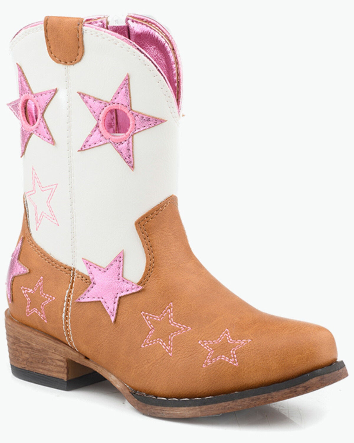 Roper Toddler Girls' Star Rodeo Western Boots - Snip Toe, Tan, hi-res