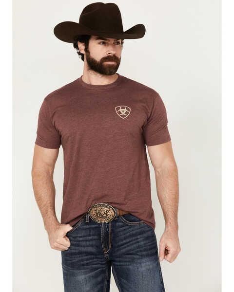 Ariat Men's Southwestern Fill Logo Short Sleeve Graphic T-Shirt , Burgundy, hi-res
