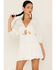 Image #1 - Lush Women's Tie Front Cutout Tiered Long Sleeve Dress, White, hi-res