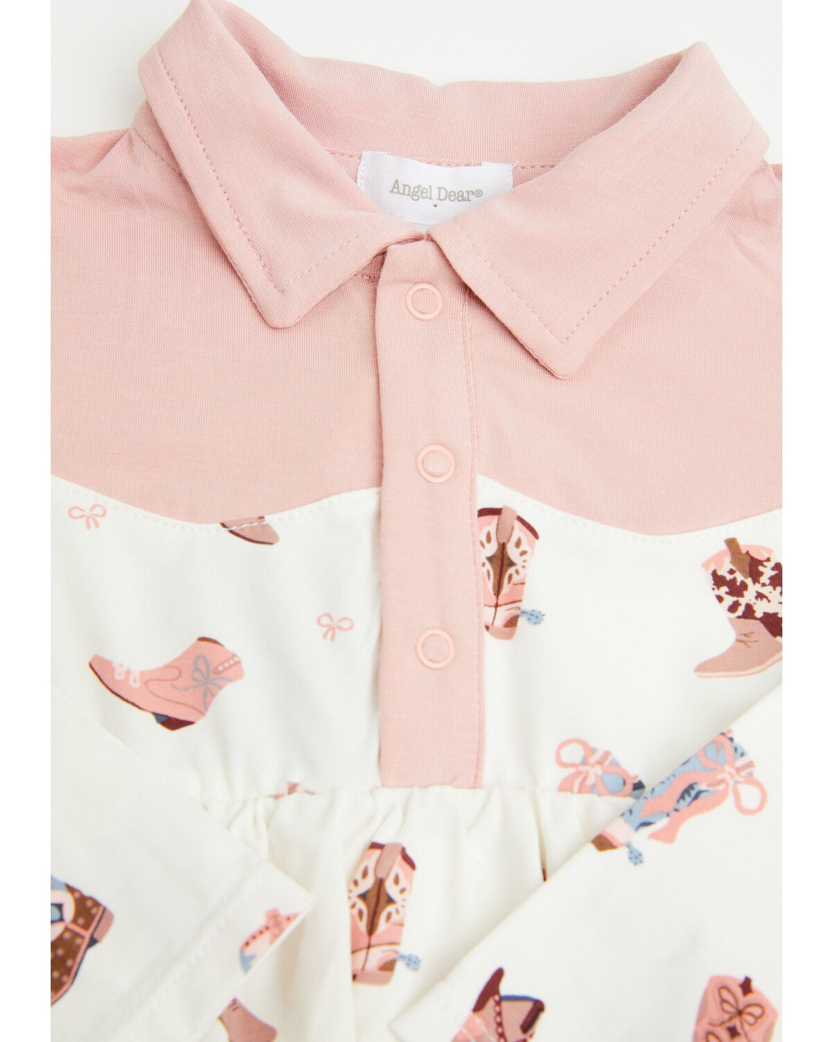 Image #2 - Angel Dear Infant Girls' Buckarette Boot Print Onesie Dress, Ivory, hi-res