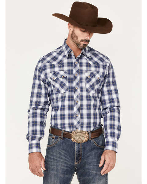 Wrangler Retro Men's Long Sleeve Sawtooth Snap Pocket Western Shirt, Blue, hi-res