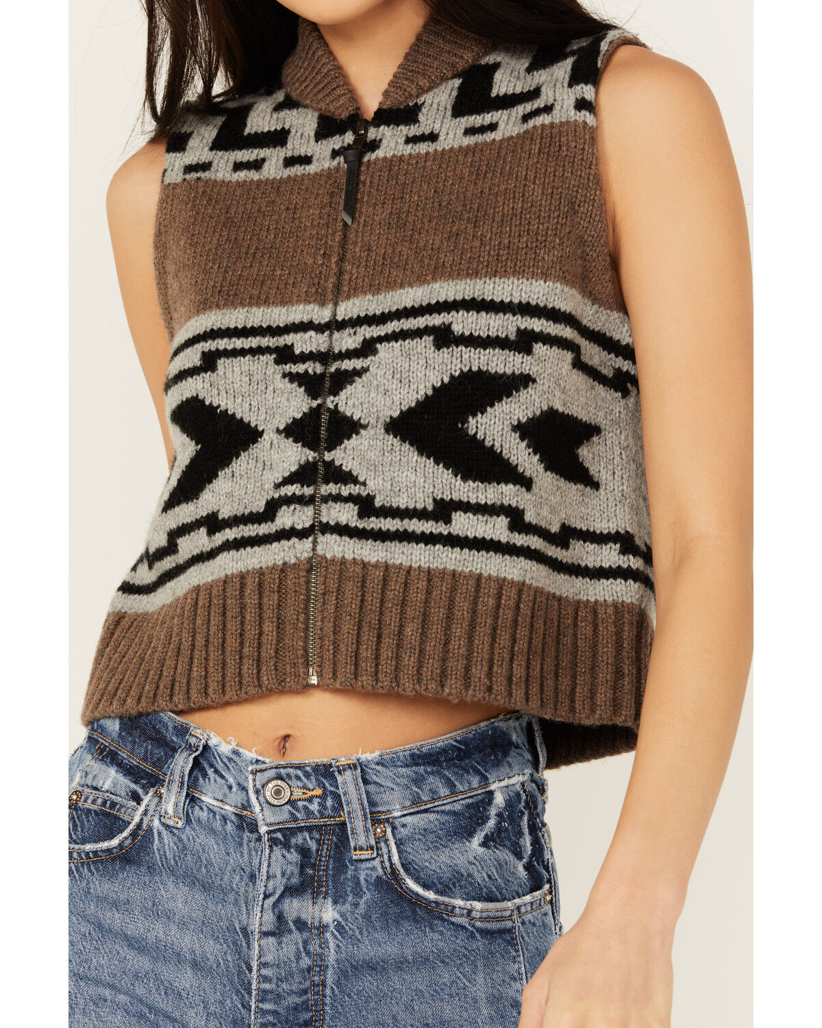 Image #3 - Pendleton Women's Printed Zip Sweater Vest, Brown, hi-res