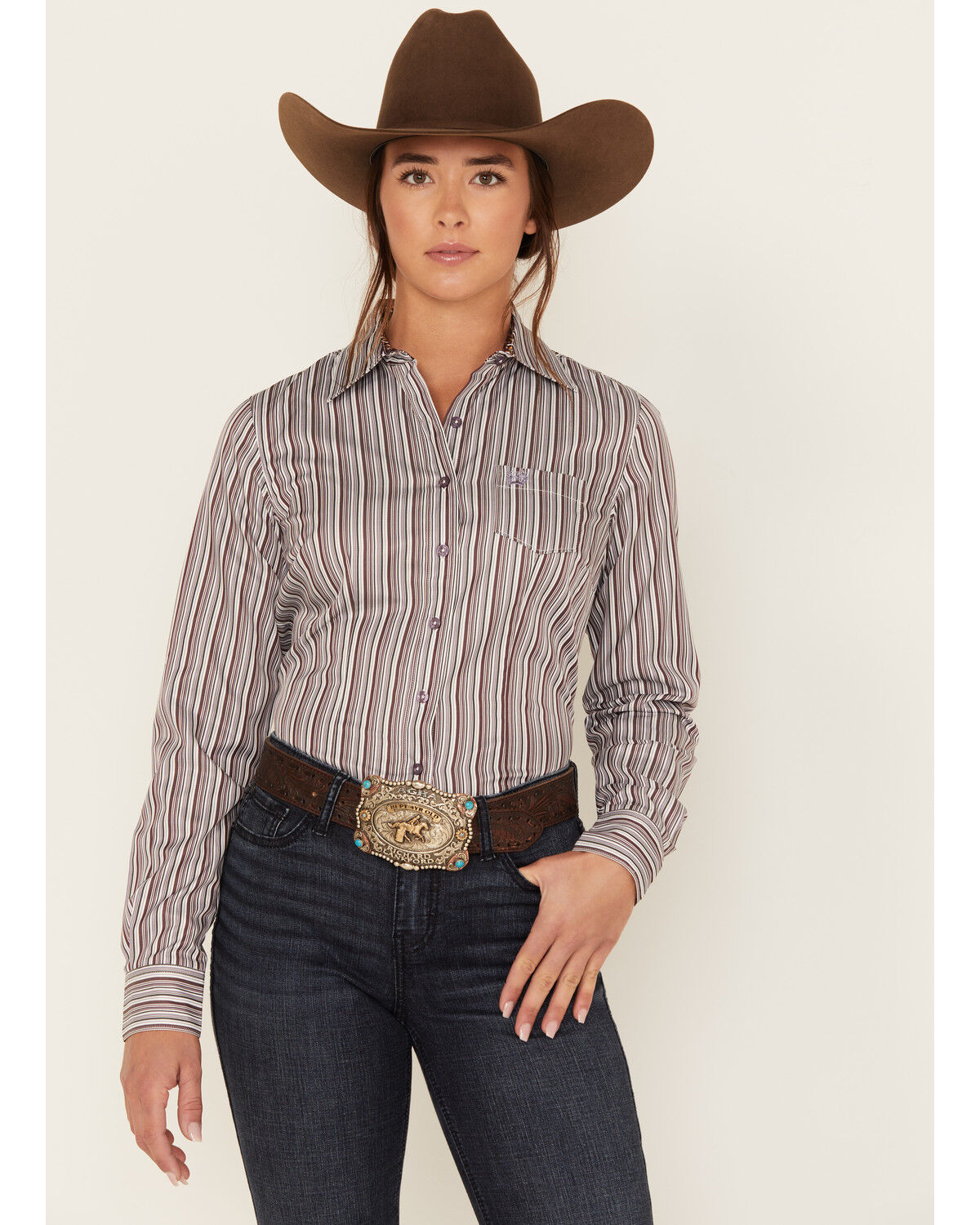 Image #1 - Cinch Women's Striped Long Sleeve Button Down Western Core Shirt, , hi-res