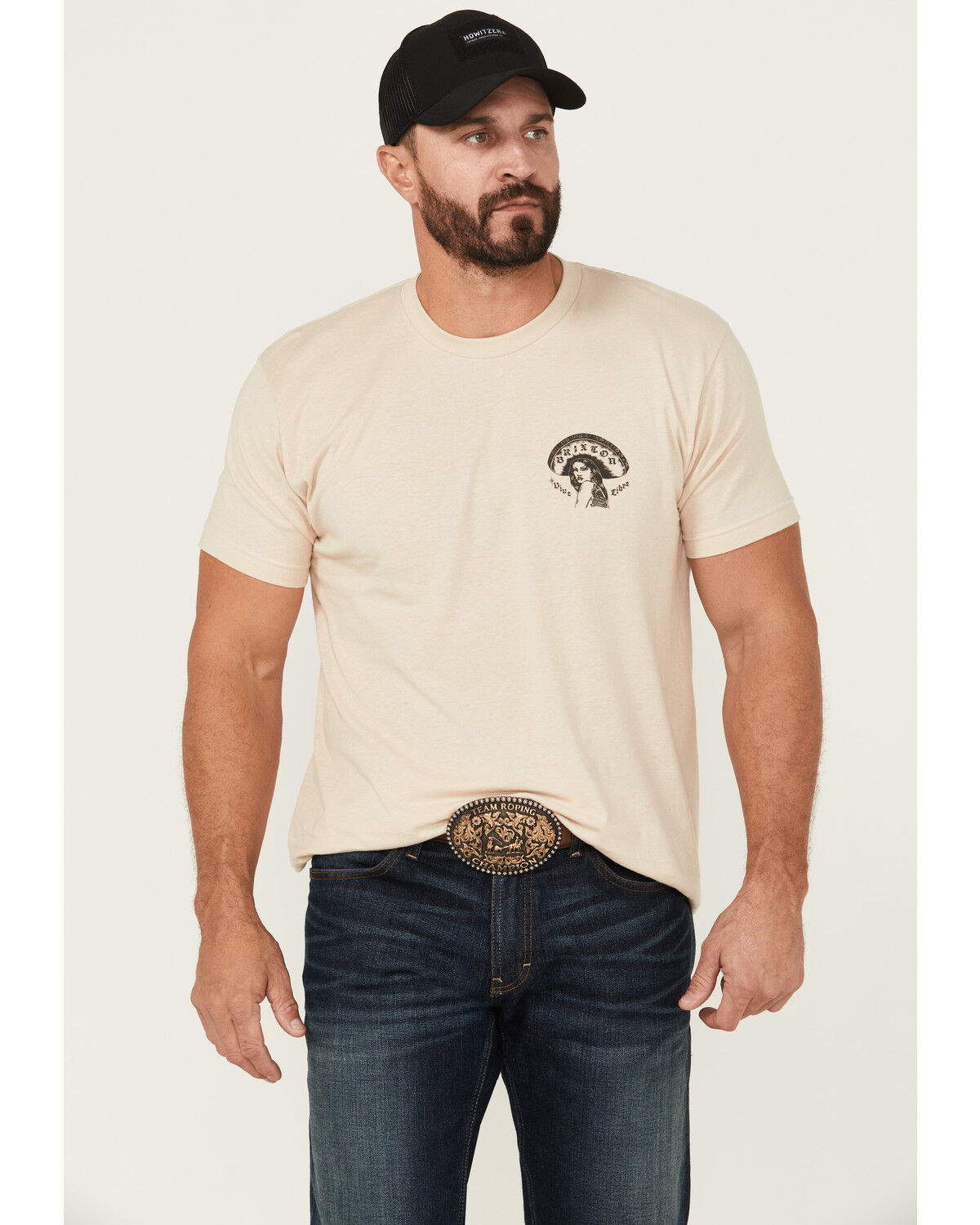 Image #2 - Brixton Men's Boot Barn Exclusive Vive Libre Mariachi Girl Short Sleeve Graphic T-Shirt, Sand, hi-res