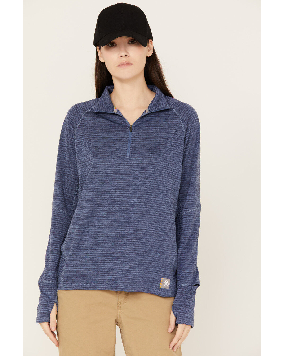 Image #1 - Ariat Women's Rebar 1/4 Zip Long Sleeve Work Shirt, Blue, hi-res