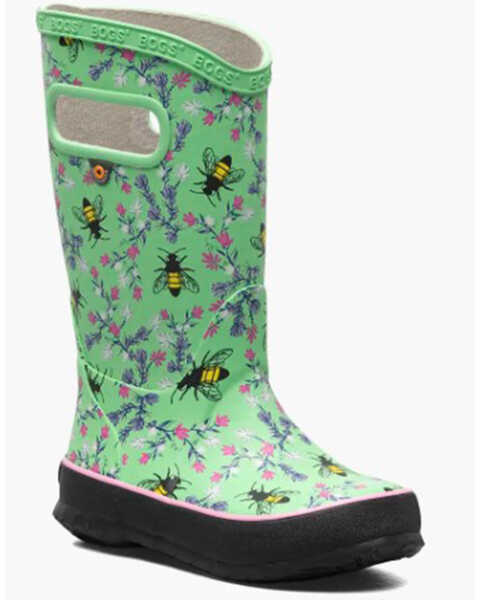 Bogs Girls' Bees Rain Boots - Round Toe, Light Green, hi-res