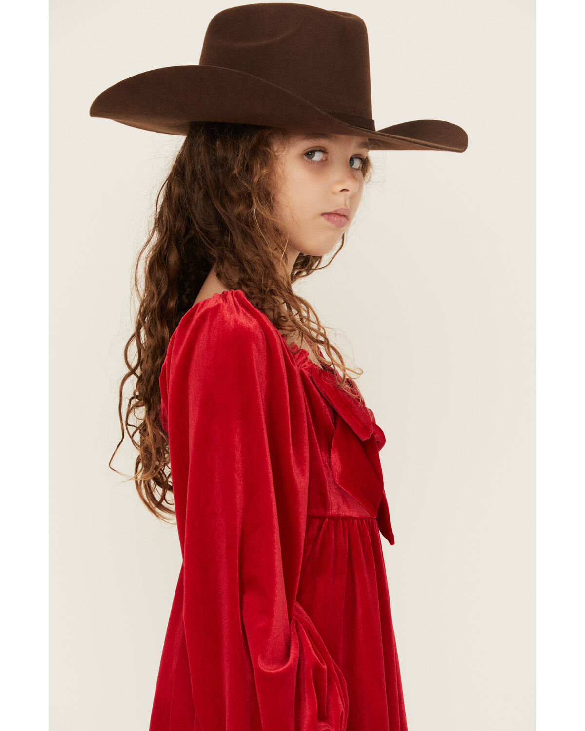 Image #2 - Trixxi Girls' Velvet Baby Down Bow Long Sleeve Dress, Red, hi-res