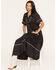 Image #1 - Sendero Provisions Women's La Dahlia Short Sleeve Snap Midi Dress, Black, hi-res