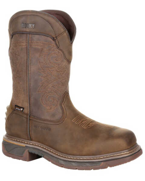 Rocky Men's Iron Skull Waterproof Western Work Boots - Composite Toe, Distressed Brown, hi-res