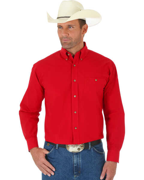 George Strait by Wrangler Men's Long Sleeve Western Shirt, Red, hi-res