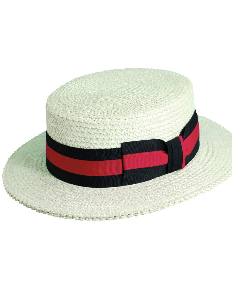 Scala Men's Ivory Straw with Ribbon Trim Boater Hat, Ivory, hi-res