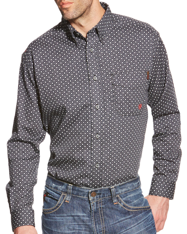 Ariat Men's FR Tyler Foulard Geo Print Long Sleeve Western Shirt , Black, hi-res
