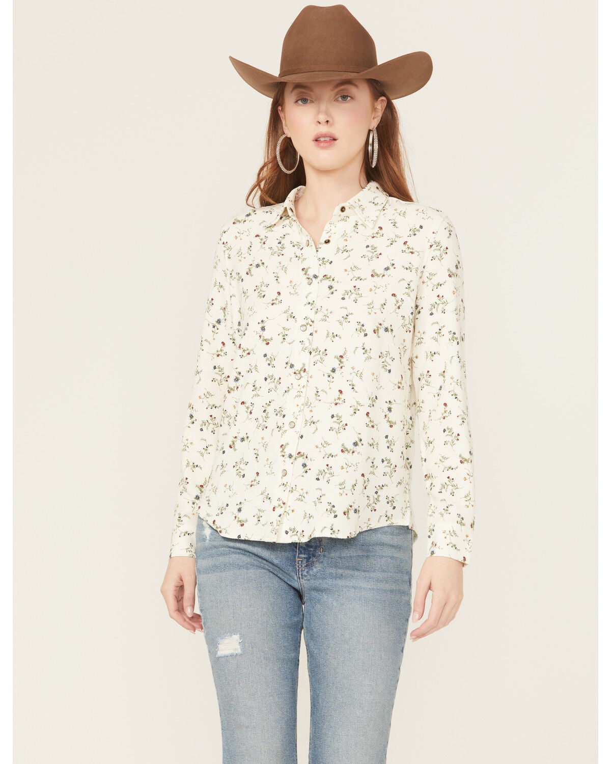Image #2 - Idyllwind Women's Snowden Floral Print Long Sleeve Featherlight Western Shirt, Cream, hi-res