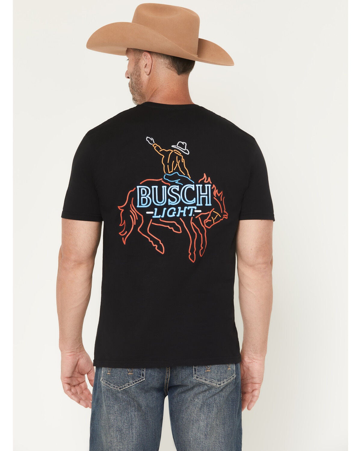 Product Name: Buckwear Men's Busch Light Neon Cowboy Short Sleeve Graphic T-Shirt