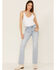 Image #1 - Cleo + Wolf Women's Light Wash High Rise Distressed Straight Jeans, Blue, hi-res