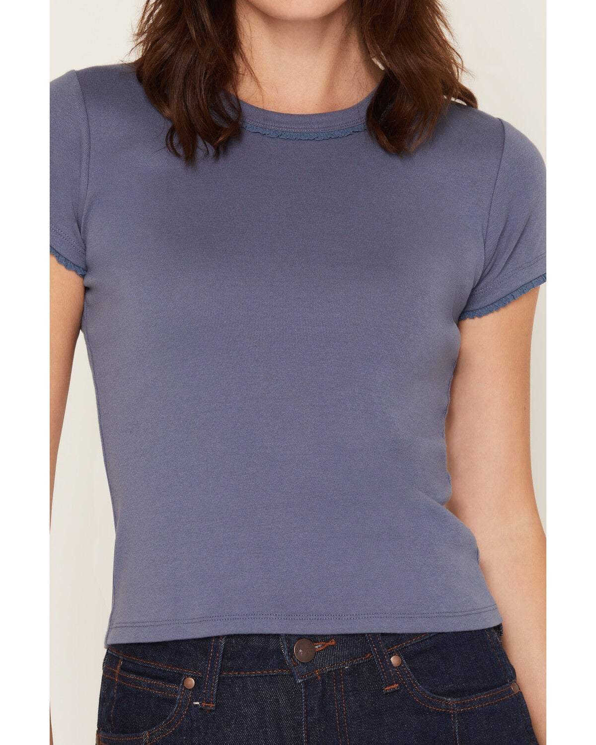 Image #3 - Cleo + Wolf Women's Ruffle Trim Short Sleeve Baby Tee, Blue, hi-res