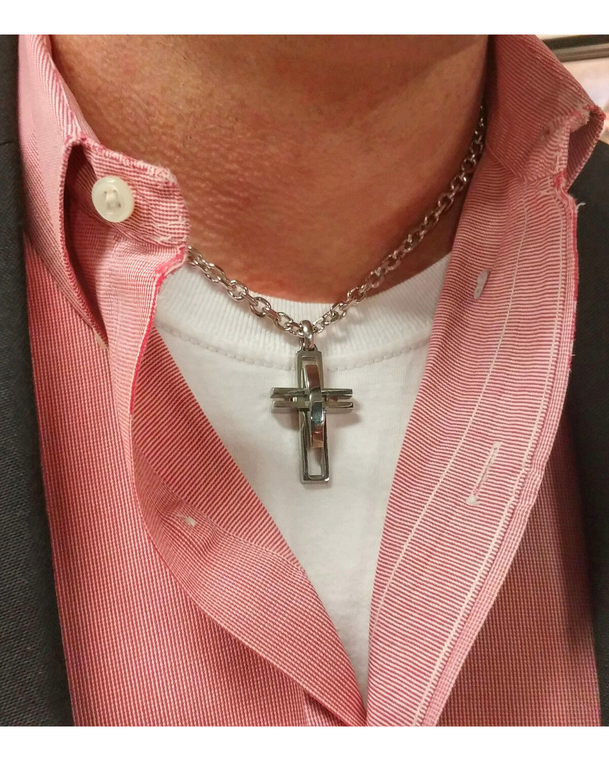 Image #4 - Montana Silversmiths Men's Modern Art Cross Necklace, Silver, hi-res