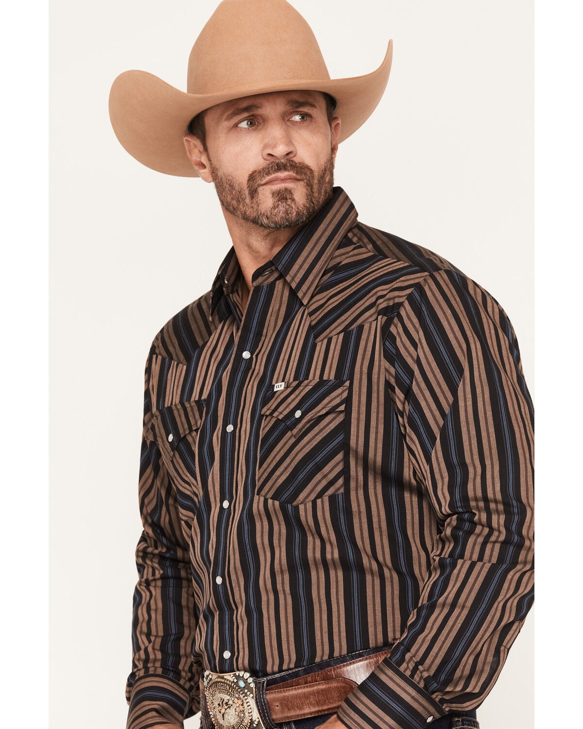 Image #2 - Ely Walker Men's Striped Long Sleeve Pearl Snap Western Shirt - Tall, Black, hi-res