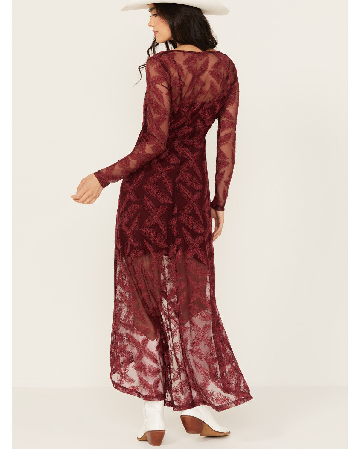 Image #5 - Shyanne Women's Lace Long Sleeve Maxi Dress, Maroon, hi-res