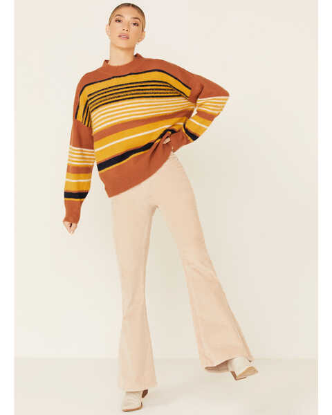 Very J Women's Striped Fuzzy Knit Sweater , Rust Copper, hi-res