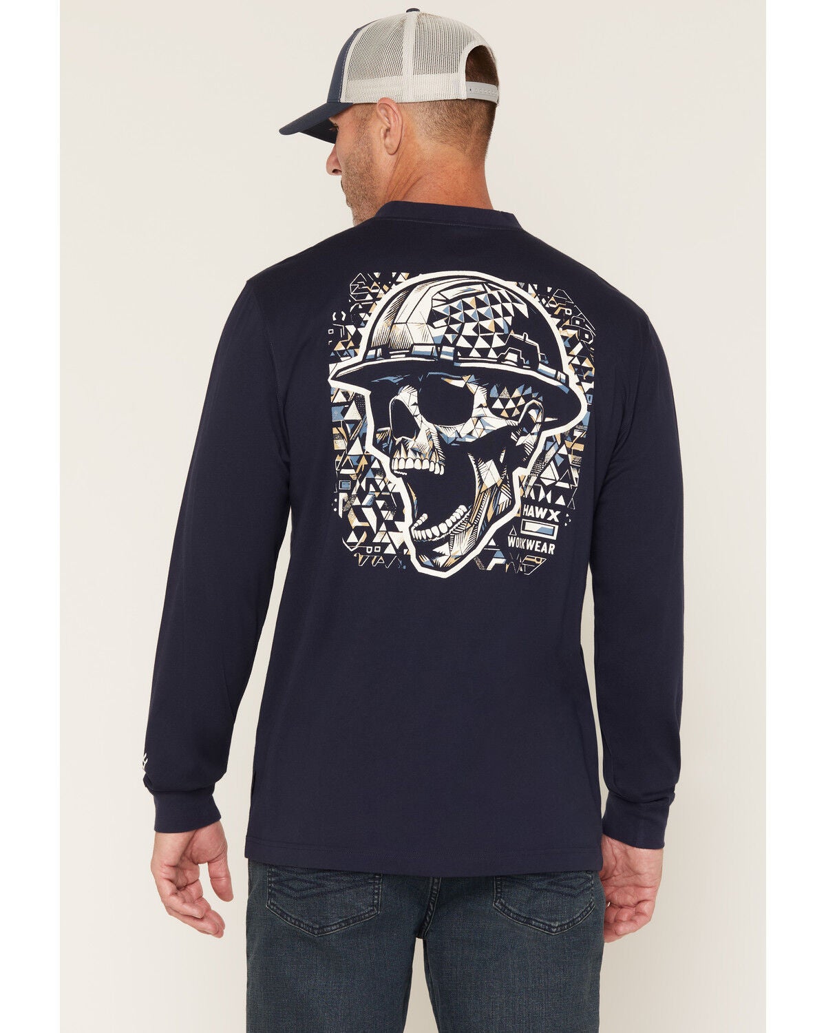 Hawx Men's Scream Long Sleeve Graphic Work T-Shirt, Navy, hi-res