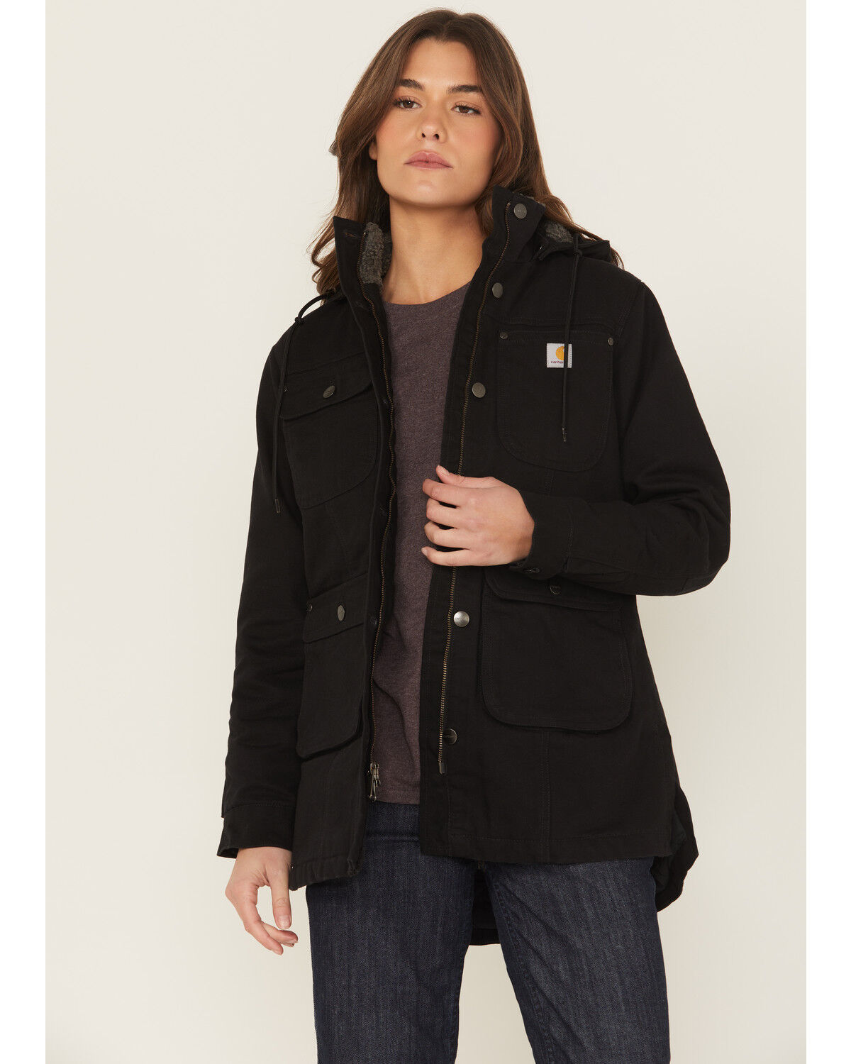 Image #1 - Carhartt Women's Loose Fit Weathered Duck Coat, Black, hi-res