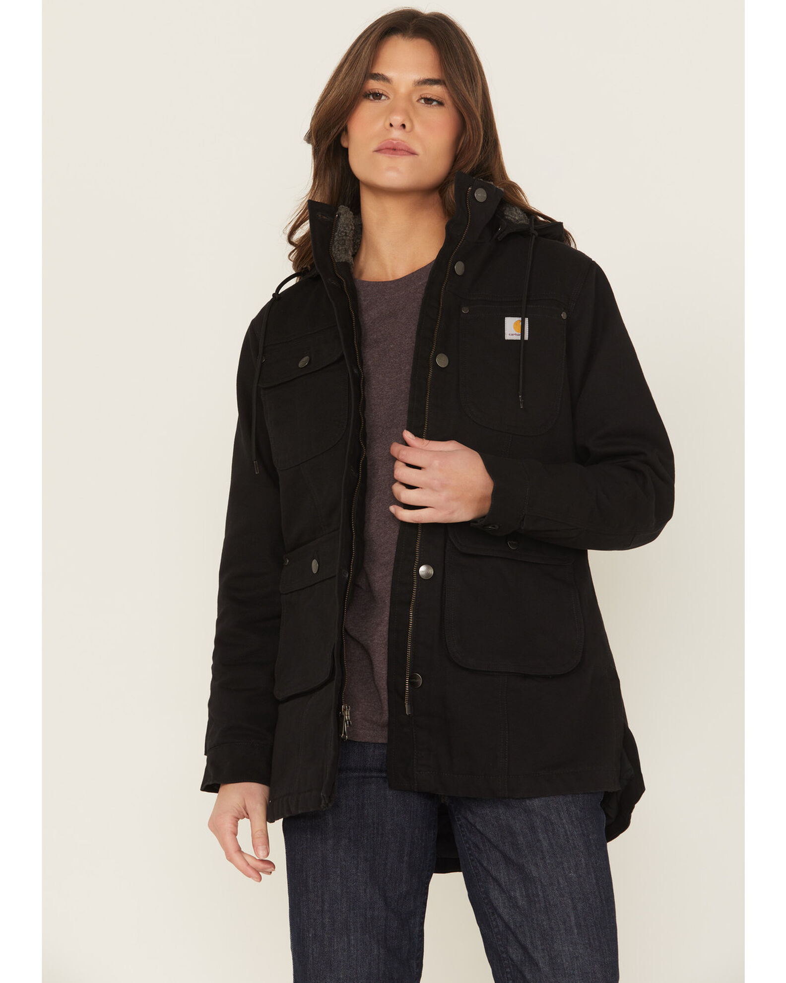 Image #1 - Carhartt Women's Loose Fit Weathered Duck Coat, Black, hi-res